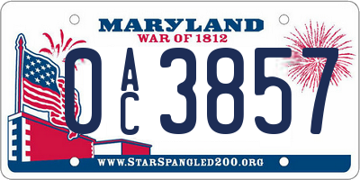 MD license plate 0AC3857