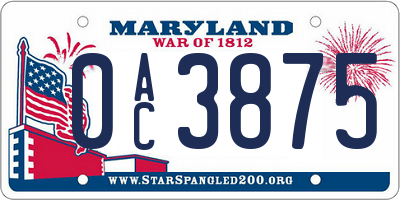 MD license plate 0AC3875