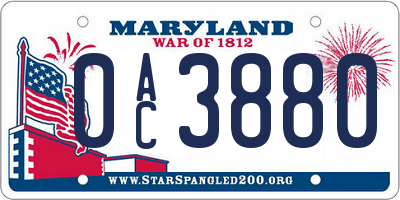 MD license plate 0AC3880