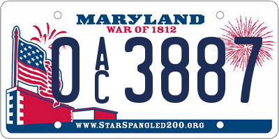 MD license plate 0AC3887