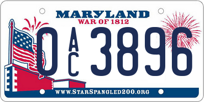 MD license plate 0AC3896