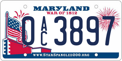 MD license plate 0AC3897