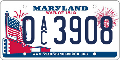 MD license plate 0AC3908