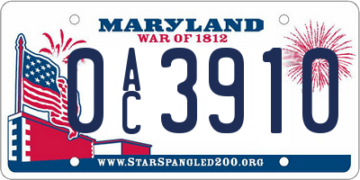 MD license plate 0AC3910