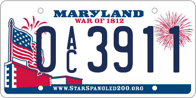 MD license plate 0AC3911