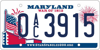 MD license plate 0AC3915