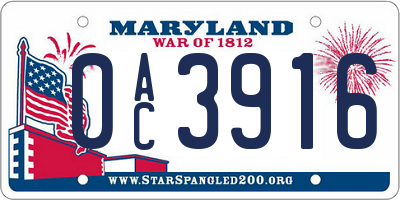 MD license plate 0AC3916