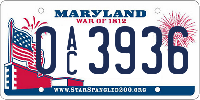 MD license plate 0AC3936