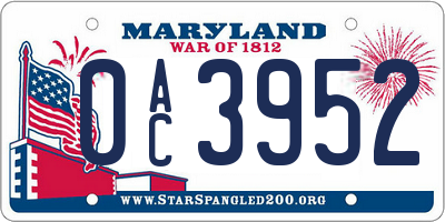 MD license plate 0AC3952