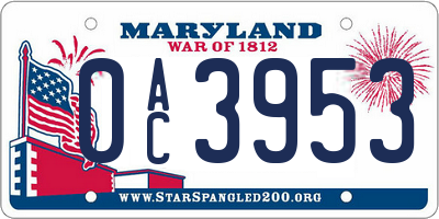 MD license plate 0AC3953