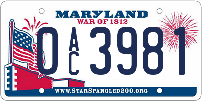 MD license plate 0AC3981