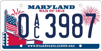 MD license plate 0AC3987