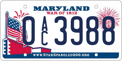 MD license plate 0AC3988