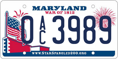 MD license plate 0AC3989