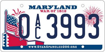MD license plate 0AC3993