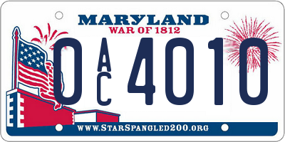 MD license plate 0AC4010