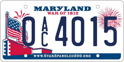 MD license plate 0AC4015