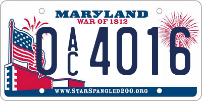 MD license plate 0AC4016