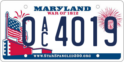 MD license plate 0AC4019
