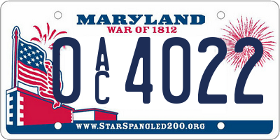 MD license plate 0AC4022