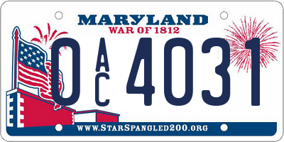 MD license plate 0AC4031