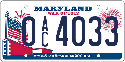 MD license plate 0AC4033