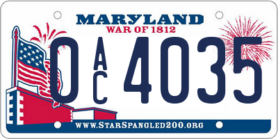 MD license plate 0AC4035