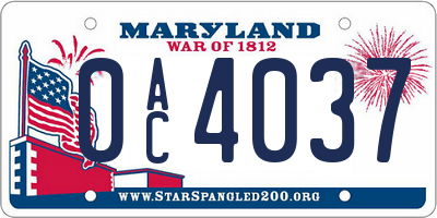 MD license plate 0AC4037