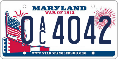 MD license plate 0AC4042