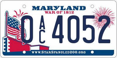 MD license plate 0AC4052
