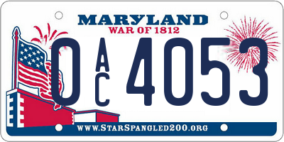 MD license plate 0AC4053