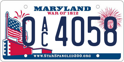 MD license plate 0AC4058