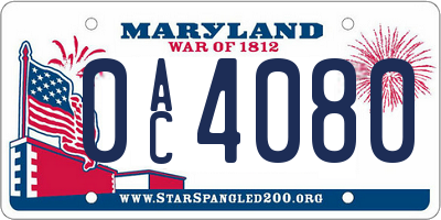 MD license plate 0AC4080