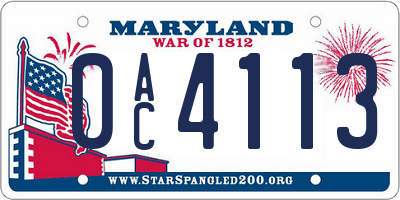 MD license plate 0AC4113