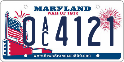 MD license plate 0AC4121