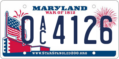 MD license plate 0AC4126