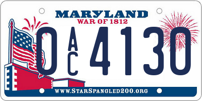 MD license plate 0AC4130