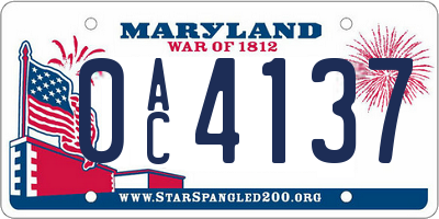 MD license plate 0AC4137