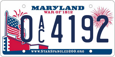 MD license plate 0AC4192