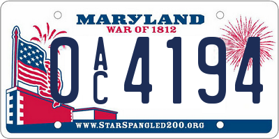 MD license plate 0AC4194