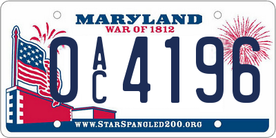 MD license plate 0AC4196