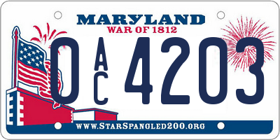 MD license plate 0AC4203