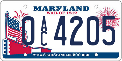 MD license plate 0AC4205