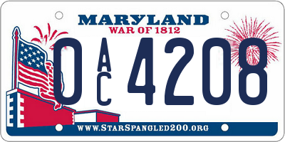 MD license plate 0AC4208