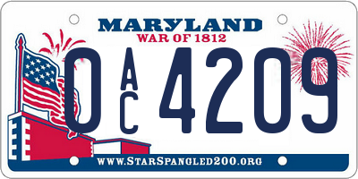 MD license plate 0AC4209