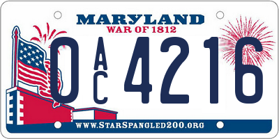 MD license plate 0AC4216