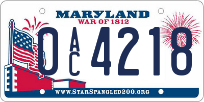 MD license plate 0AC4218