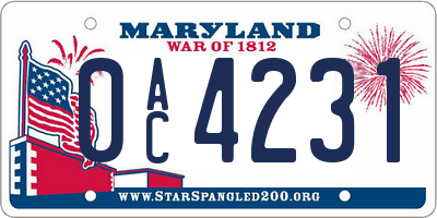 MD license plate 0AC4231