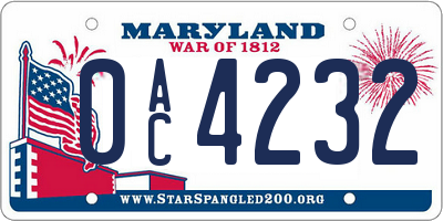MD license plate 0AC4232