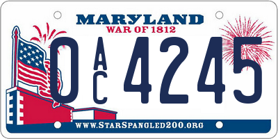MD license plate 0AC4245